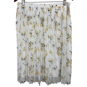 Abercrombie & Fitch Size Large L Womens White Floral Pleat Midi Skirt Lined EUC